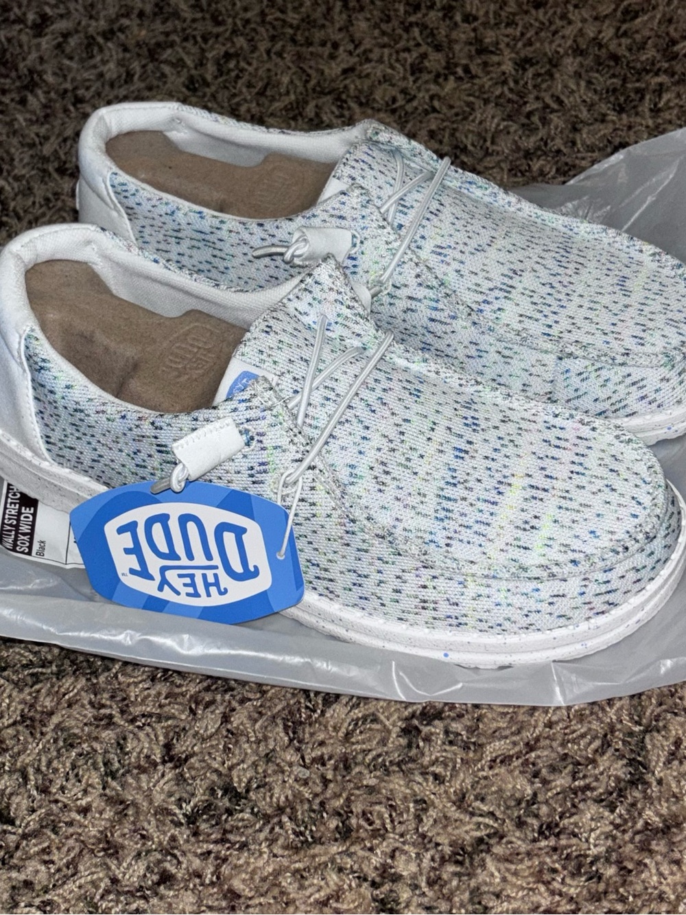 Hey Dude Wendy Stretch Canvas Shoes Womens Size 10 White Multi Speckled Sole
